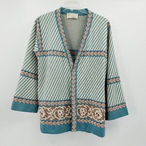 Vtg James Kenrob By Dalton Cardigan Size 8 Teal Blue Diagonal Stripe Open Front